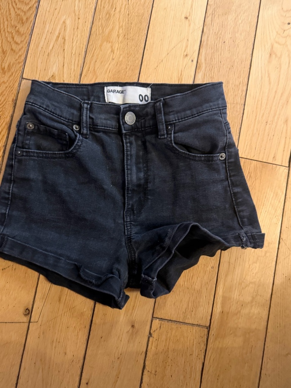 Garage Black High-Rise Denim Shortie Shorts